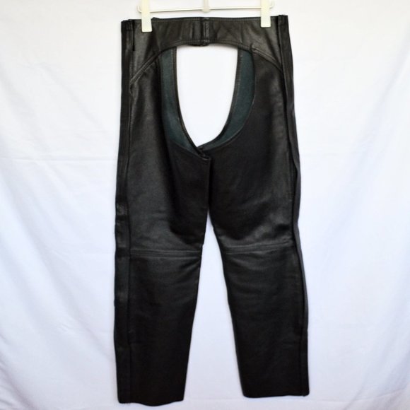 Leather Heavy Black Moto Biker Chaps - Picture 2 of 8